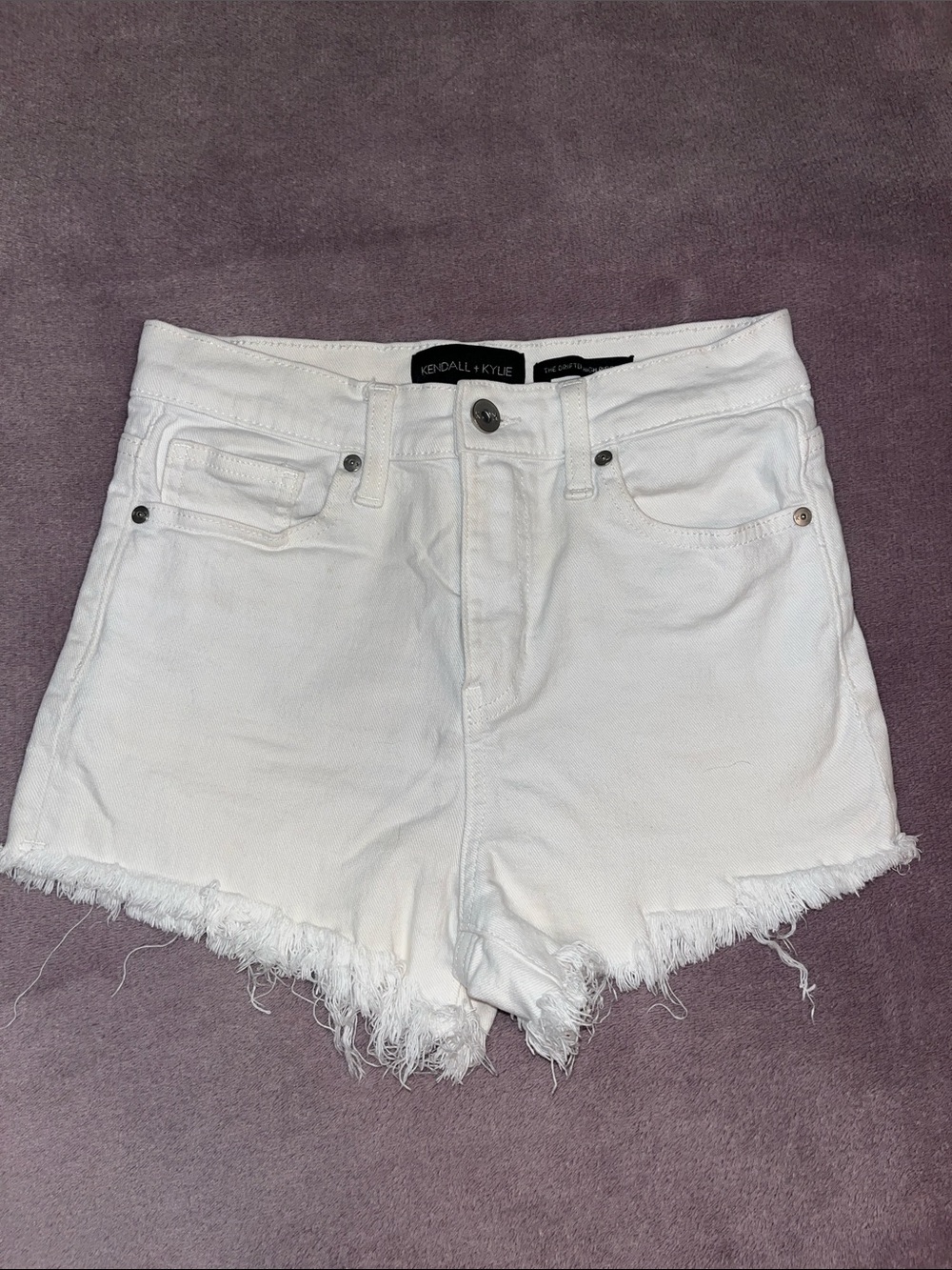 Kendall & Kylie White Frayed Hem High-Rise Denim Shorts